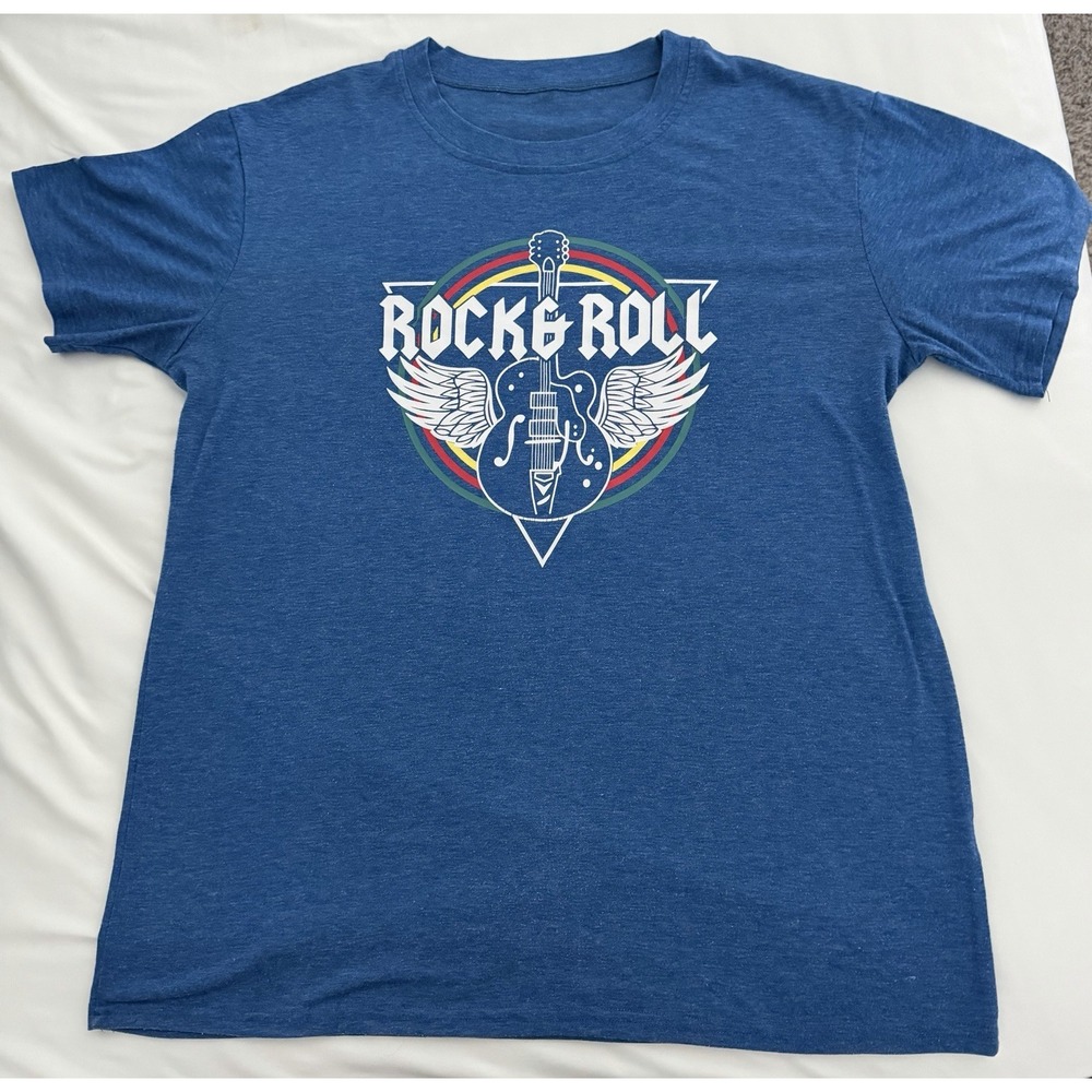 Blue Rock and Roll Music Guitar Graphic T Shirt Emery Rose XL